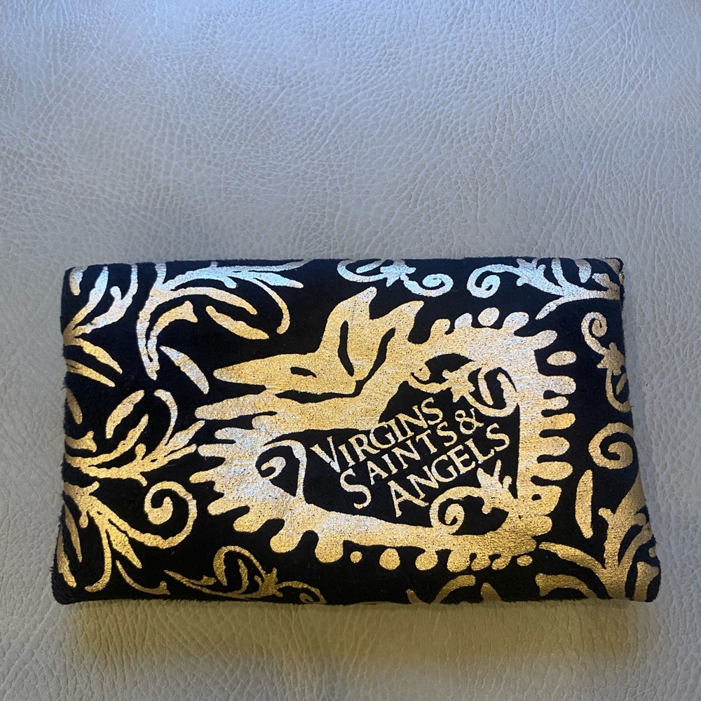 VSA Virgins Saints & Angels Black Gold Jewelry Pouch Eyeglass Case NWOT